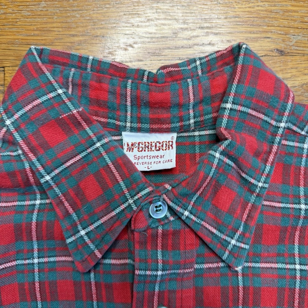 Vintage McGregor Flannel Mens L Red Green Plaid Button Down Shirt Rancher